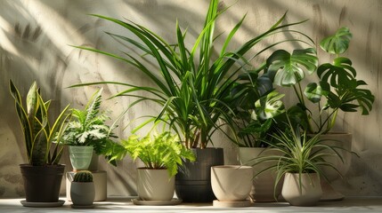 captivating product photos of a group of house plants, bathed in dramatic lighting.