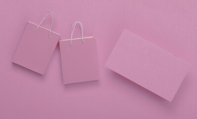 Pink Blank business cards for corporate identity on pink background. Creative mockup.