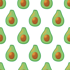 Avocado seamless pattern. Bright green whole fruit or vegetables with a large seed. Food for a healthy diet. Vector flat cartoon illustration isolated on background