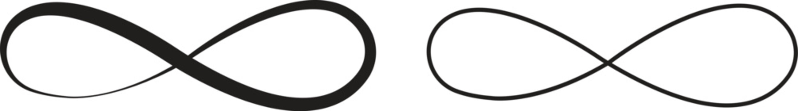 Infinity black line icon set. Infinity, eternity, infinite, endless, loop symbols. Unlimited infinity collection flat style stock vector isolated on transparent background sign made with mobius strip.