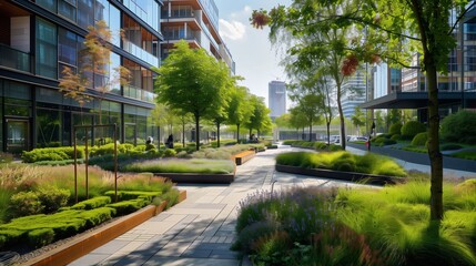 Lush Tree-Lined City Street. Generative AI