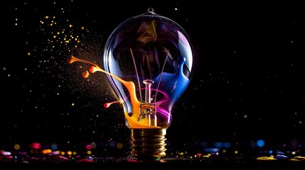 Colorful Light Bulb With Water Splashing Out. Generative AI