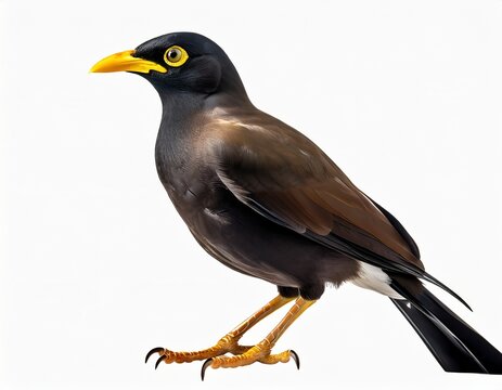 Common Mynah Bird Isolated on White Background