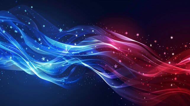 Abstract red and Blue Waves with stars Background, Flowing red and blue stars and stripes american flag themed banner, Vector Illustration