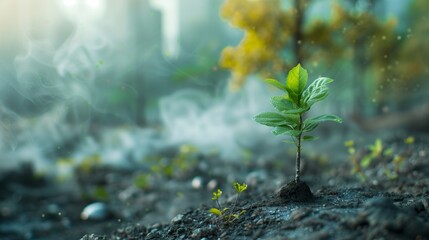 Small Green Plant Sprouts From Ground. Generative AI