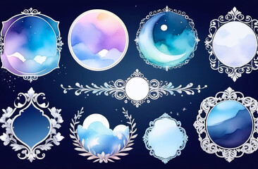 Blue purple watercolor story highlight cover icons. Set of abstract pastel pink watercolor circles design. Highlight cover for social media stories