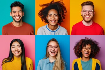 a diverse collage showcases a happy Student from various ethnic on Pastal color backgrounds