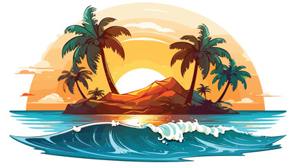 Fototapeta na wymiar Tropical island with sandy ocean beach palm trees wa