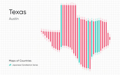 Fototapeta premium Texas map is shown in a chart with bars and lines. Japanese candlestick chart Series 