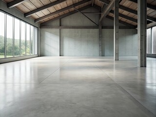 The simple cement floor contrasts with the loft architecture structure generative ai