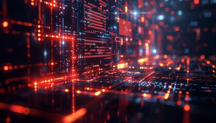 Obraz premium Glowing Lines and Squares Abstract. Generative AI