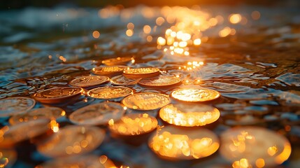 Array of Coins on Table. Generative AI - obrazy, fototapety, plakaty