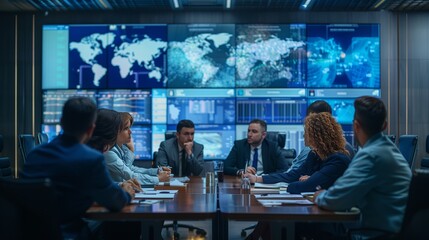 Diverse Team of Emergency Managers Meeting Around Conference Table. Generative AI