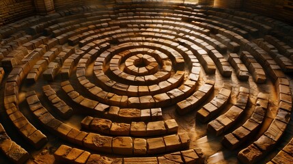 Circular Brick Structure in a Labyrinth. Generative AI