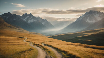 A winding trail leads to breathtaking vistas, where the majestic mountains command attention, their...