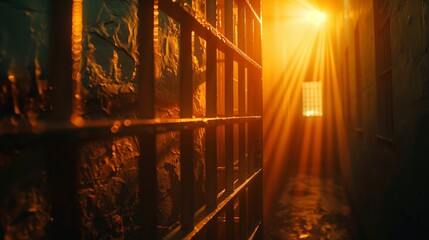 Sun Shining Through Prison Fence. Generative AI