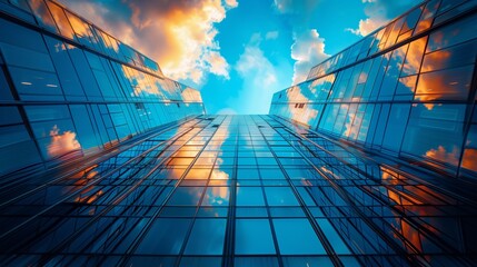 Tall Office Building With Clouds. Generative AI