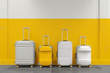 luggage different 3 sizes, on basic luggage store, store wall painting yellow-white