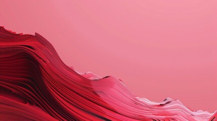 A minimalist art piece with a corner of deep red to light pink waves transitioning to a plain background of color #fffbfc for text space. Created Using: Crisp wave details, color to no-color gradient,