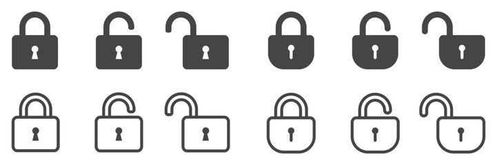 Set of lock icons. Security system, open and closed lock symbol. Vector.