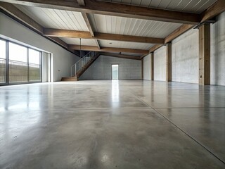 The simple cement floor contrasts with the loft architecture structure generative ai