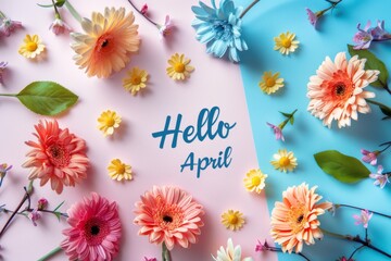 Hello April Card Month Decoration Flower to celebrate start of the month Pastel Background