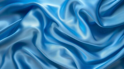 Blue silk fabric background. Satin luxury texture. Abstract smooth waves from textiles. Elegant beauty wallpaper design.