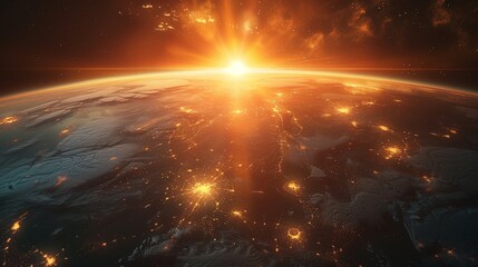 The Sun Rising Over the Earth From Space. Generative AI
