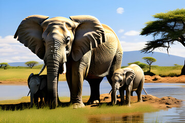 Fototapeta premium elephant family. Generative AI