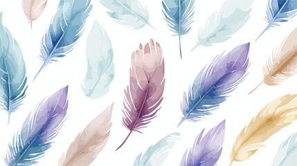 Watercolor feather seamless pattern freehand draw ca