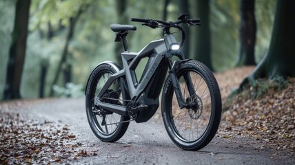 Fototapeta premium detailed view of an electric bike's battery pack mounted on the frame, showcasing modern e-mobility solutions in an urban setting