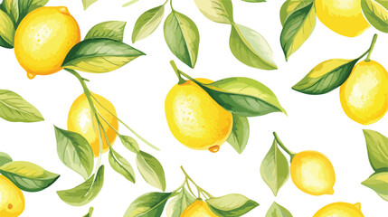 Watercolor lemon branch seamless pattern freehand dr