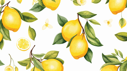 Watercolor lemon branch seamless pattern freehand dr