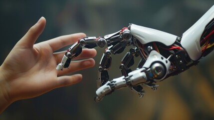 Human Hand Holding Floating Robot. Generative AI