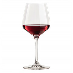 A clear glass with red wine half-filled. Isolate on white background.