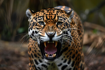 Obraz premium A striking close-up portrait of an angry tiger, showcasing its fierce expression and powerful presence, perfect for conveying strength and intensity in design projects