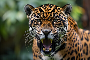 Obraz premium A striking close-up portrait of an angry tiger, showcasing its fierce expression and powerful presence, perfect for conveying strength and intensity in design projects 