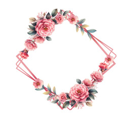 Diamond square figured floral spring rose and camellia frame - 753233196