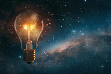 A light bulb floating in space among the stars