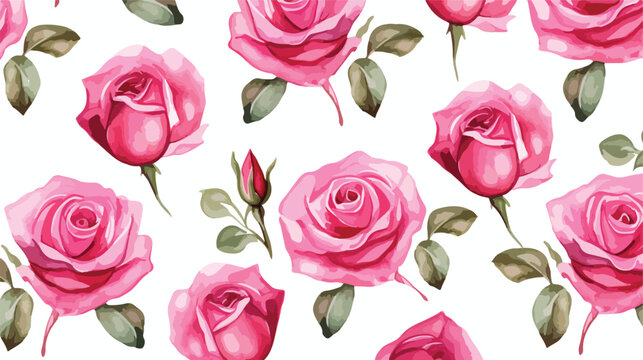 Watercolor rose seamless pattern freehand draw carto
