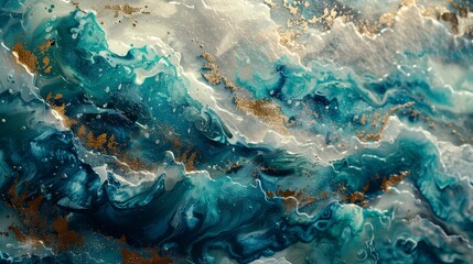 Close-Up of Blue and Gold Painted Canvas. Generative AI