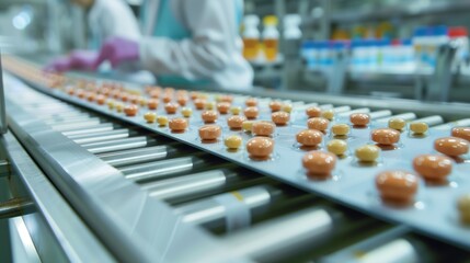 Obraz premium Busy Conveyor Belt Filled With Pills