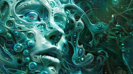 Hyper-Detailed Blue Swirl Woman in Science Fiction Style, To provide a captivating and unique piece of art that highlights the beauty of science