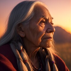 Portrait of a native American old woman. Chaman.