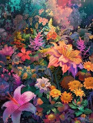 Fototapeta na wymiar Vibrant Floral Digital Painting