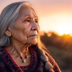 Portrait of a native-american old lady. Chaman. Medicine woman.