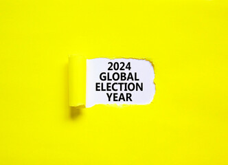 2024 global election year symbol. Concept words 2024 global election year on beautiful white paper. Beautiful yellow background. Business 2024 global election year concept. Copy space