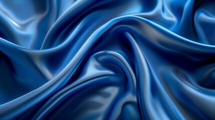 Obraz premium Blue silk luxury background. Satin fabric texture. Abstract crumpled textile waves. Elegant wallpaper design for cosmetics and beauty.