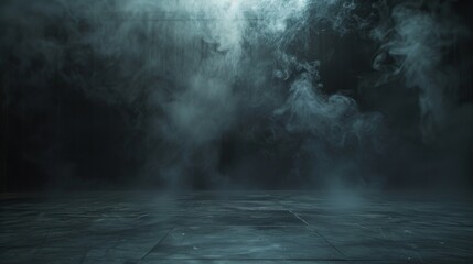 Smoke in a black room. Fog in an empty room. Dark scene with smog. Wallpaper for car design. - obrazy, fototapety, plakaty