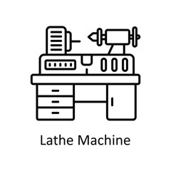 Lathe Machine vector outline icon design illustration. Manufacturing units symbol on White background EPS 10 File